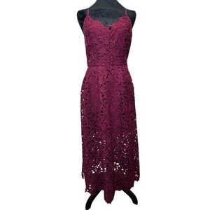 ASTR The Label Lace Midi Dress L Maroon Burgundy Crochet Scalloped Boho ALD42049